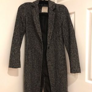 Zara Black tweed long coat XS